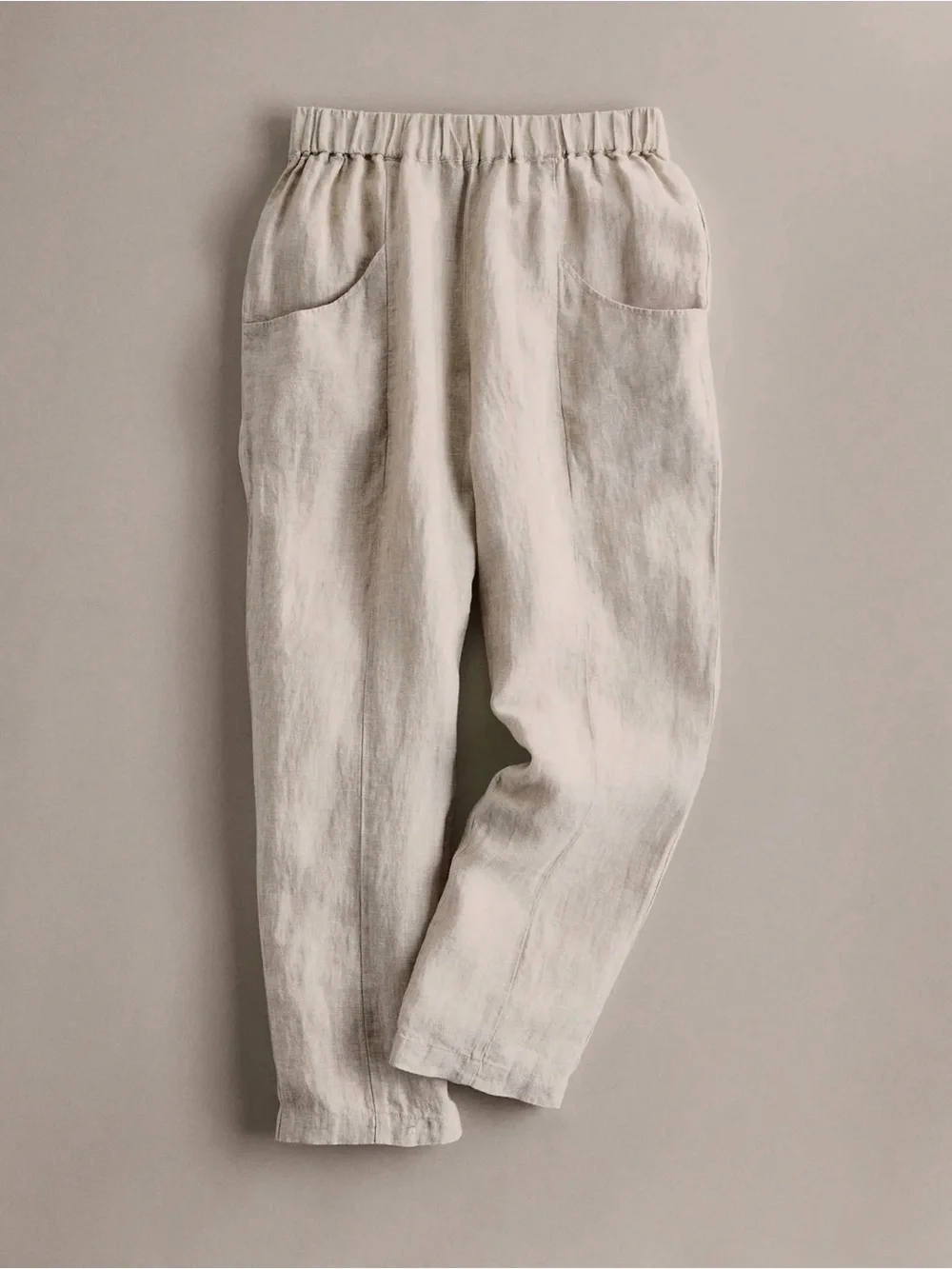 Quince 100% European Linen Tapered Ankle Pants.  Color Sand. Size Large